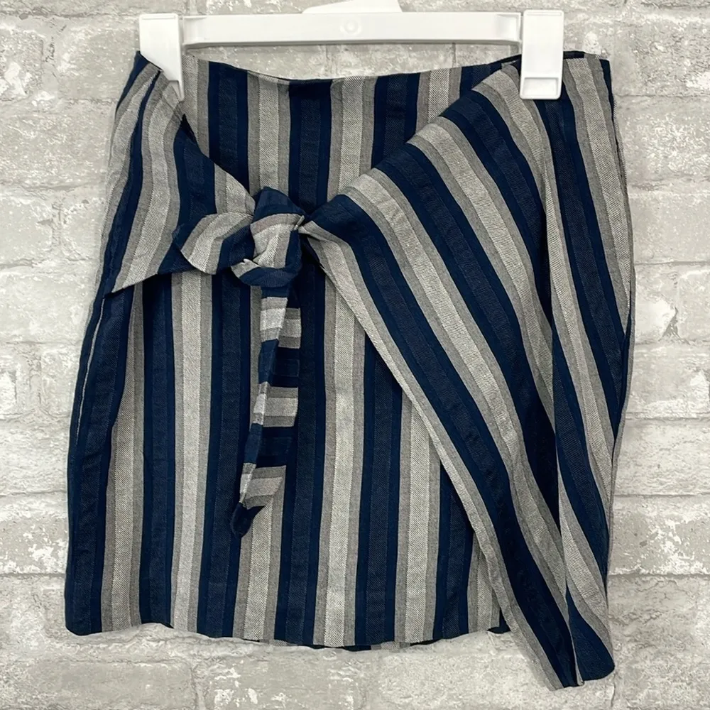 Madewell Linen Blend Wrap Tie Striped Skirt - Image 2