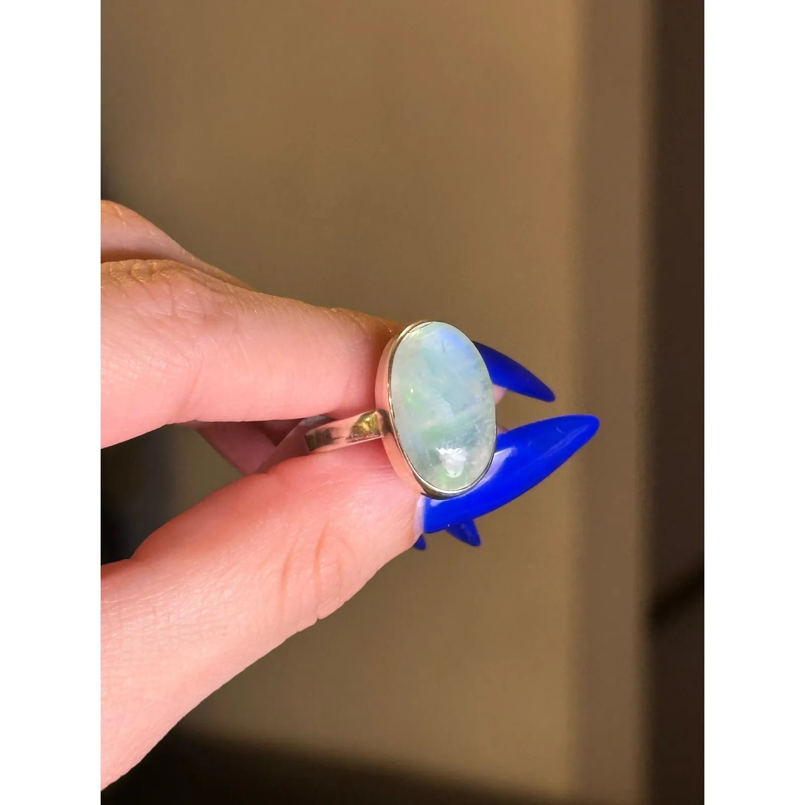 Green Moonstone Sterling Silver Handmade Ring Size 9 - Image 5