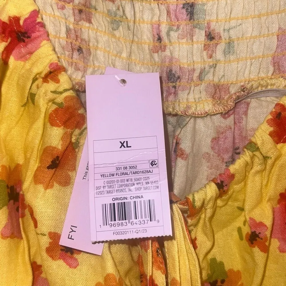 ✨Wild Fable Womens Floral Ruched Linen Blend Slip Sz XL Dress in Yellow✨ - Image 8