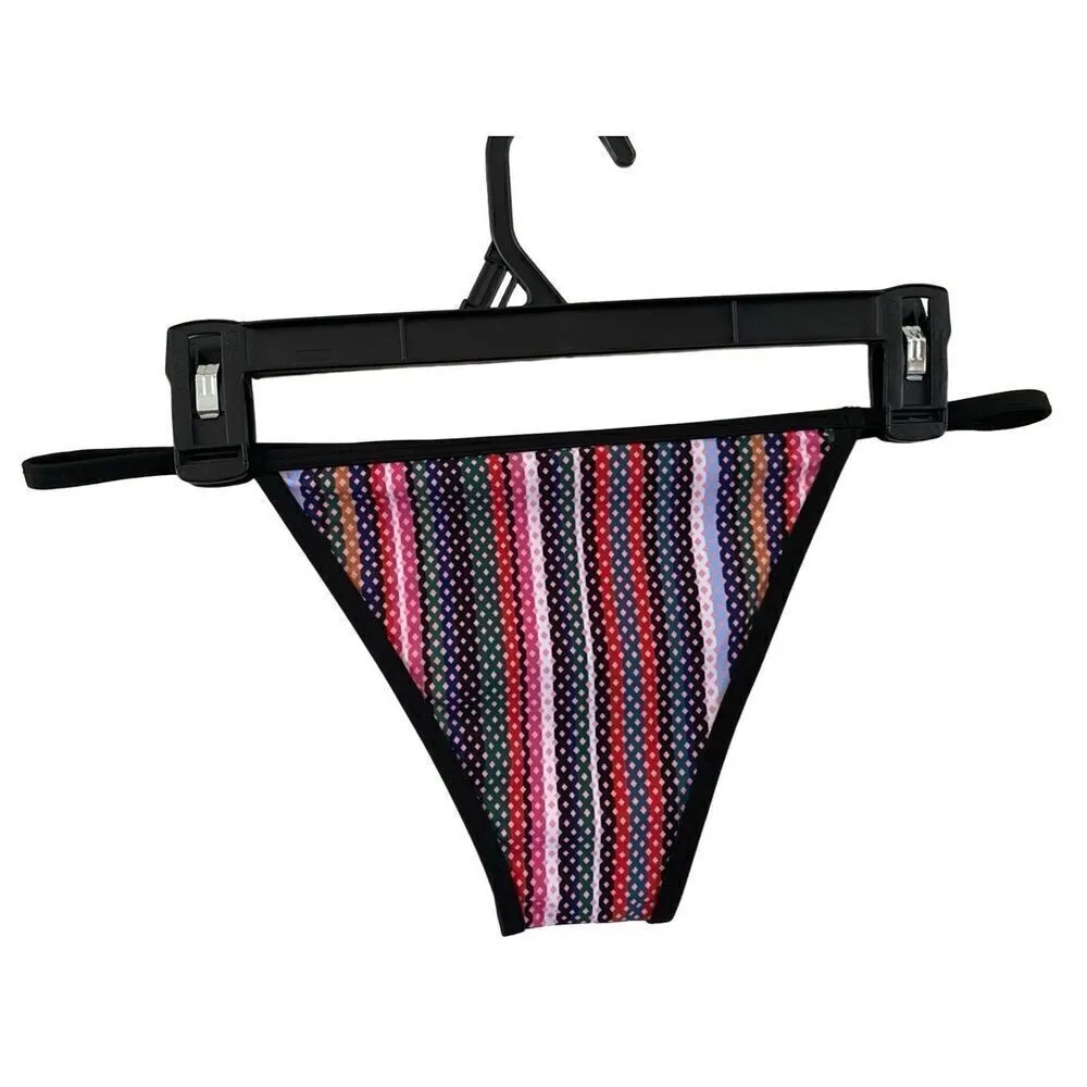 Nwot 2 Pc Padded String Bikini Set Swim Swimsuit Swimwear Stripes Boho Summer Bo Blue Size L - Image 9