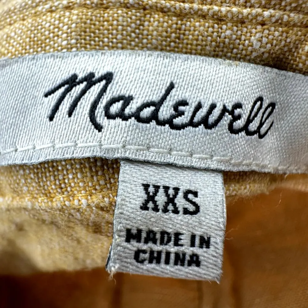 Madewell Short Sleeve Tie Front Linen Button Down Top Pocket Cropped Yellow XXS - Image 3