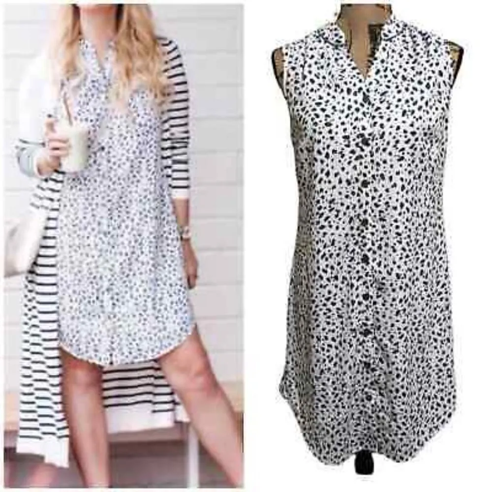 CAbi 5233 Camilla White Shirt Dress Animal Print - Image 3
