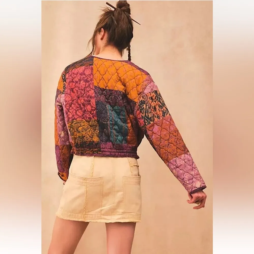 Free People Peggy Quilted Jacket Size Large Trendy Boho Bohemian Hippie - Image 4