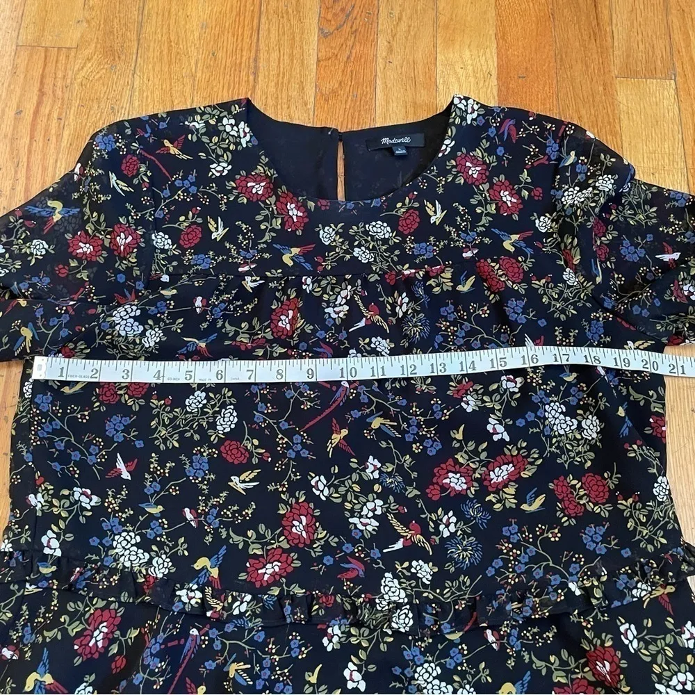 Madewell Black Floral Balloon Sleeve Blouse Size Large - Image 4