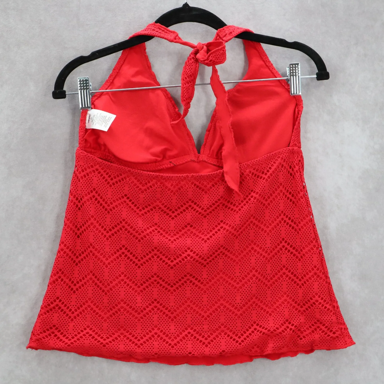 Mossimo Red Eyelet Crochet Halter Tie Boho Swim Beach Tankini Top S Small - Image 2