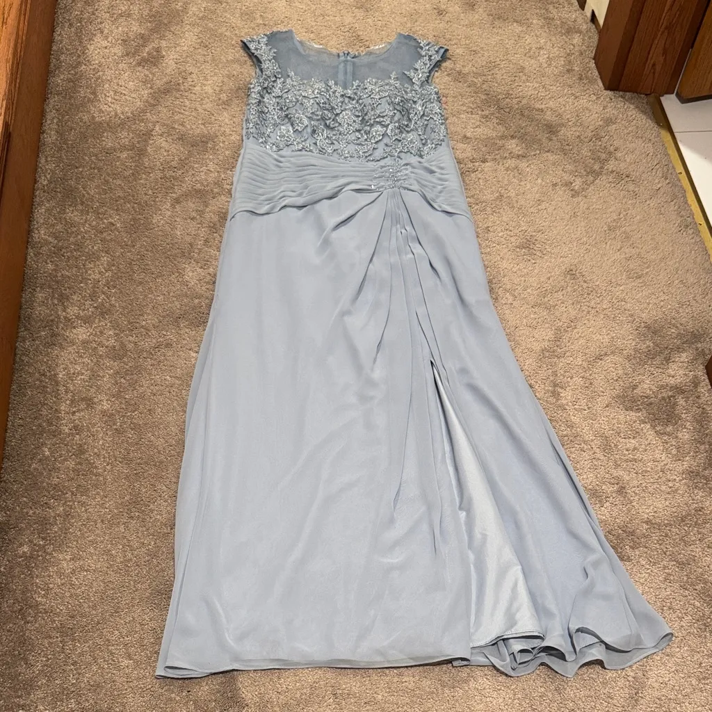 Azazie Libby Dusty Blue A-Line Scoop Sequins Chiffon Dress - Image 3