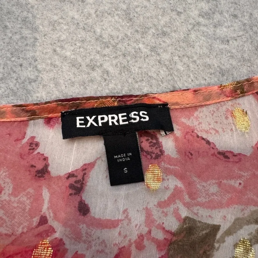 Vintage Y2K Express Sheer Kimono Robe Womens Small Pink Floral Romantic Fairy - Image 12