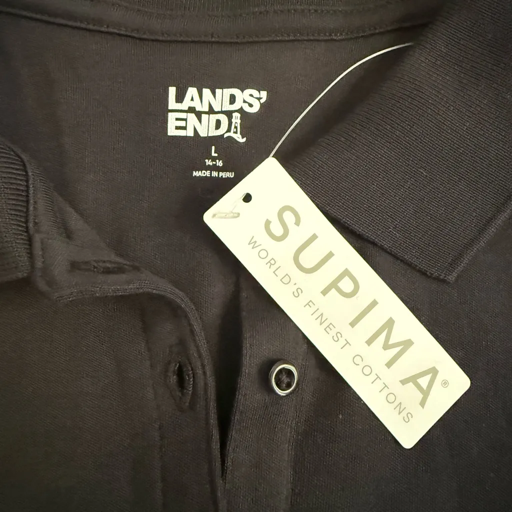 Lands’ End Supima Cotton Polo Shirt Black Large NWT - Image 6