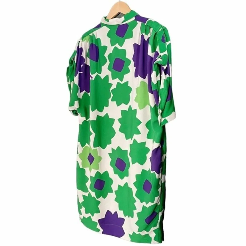 DVF Diane Von Furstenberg Green Mod Print Silk Cocoon Shirt Dress Women’s Size 8 - Image 15