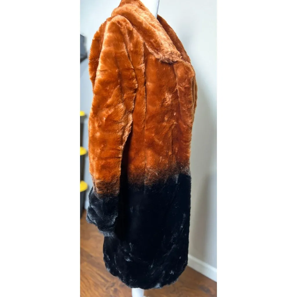 Urbancode London Womens 8 Faux Fur Ombre Coat Chestnut Black Longline Jacket Size M - Image 13