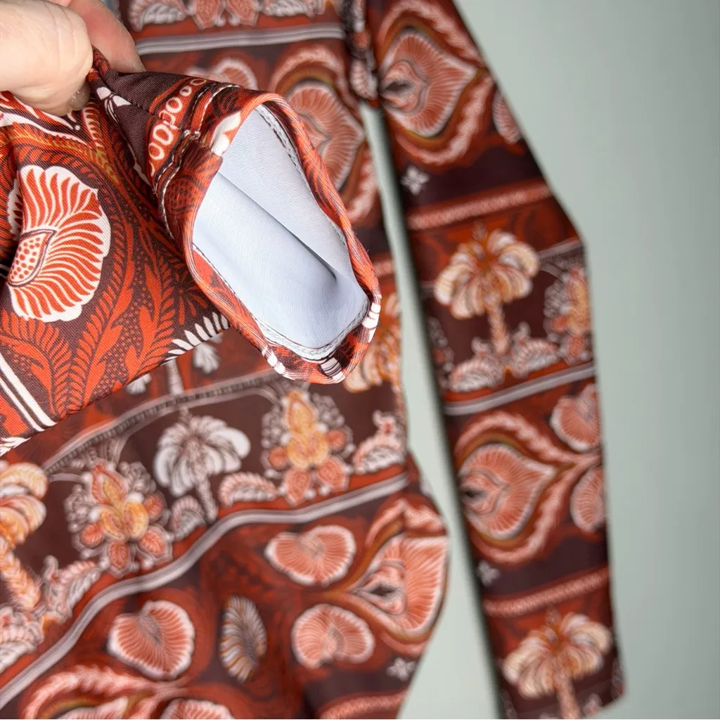 PHAX Twist Front Long Sleeve One Piece Boho Paddlesuit Swimsuit Women’s S Resort Orange - Image 3