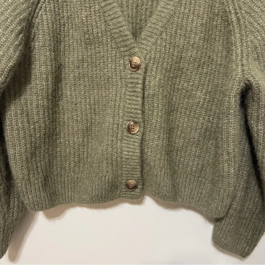 WORLD MARKET Wool Blend Oversized Cardigan Small Medium Green Button - Image 4
