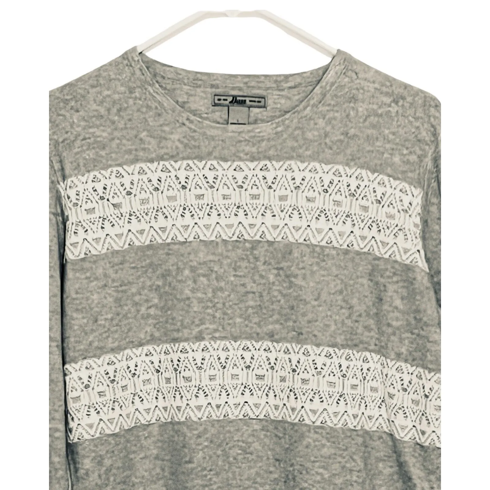 Bass Womens Pullover Sweater Size L Gray White Lace Stripe Long Sleeve Cotton Size L - Image 3