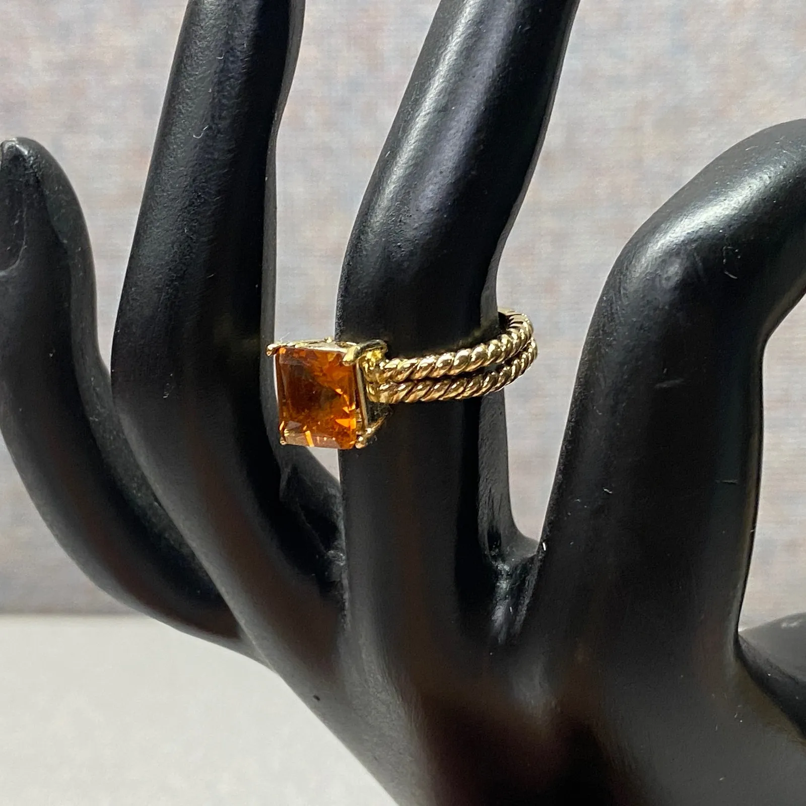 Gold Twisted Band Square Cut Orange Stone Cocktail Ring Fashion Jewelry 6.5 - Image 3