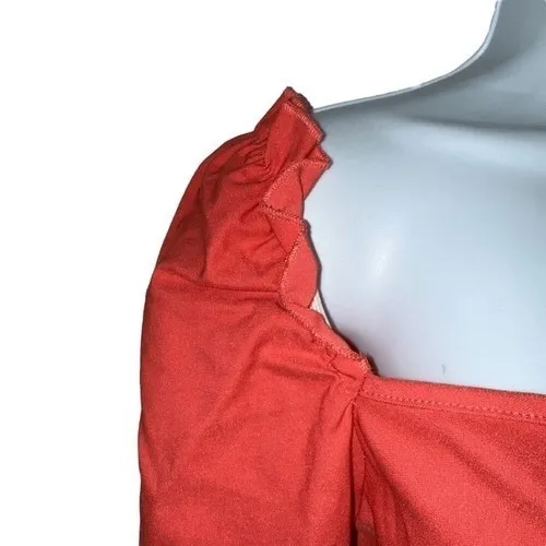 PRETTYLITTLETHING‎ Coral Woven Frill Stretch Ruched L/S Top NWT Size 8 - Image 4