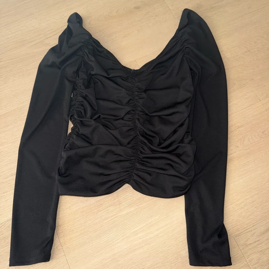 Zara Black Ruched Long Sleeve Blouse - Image 4