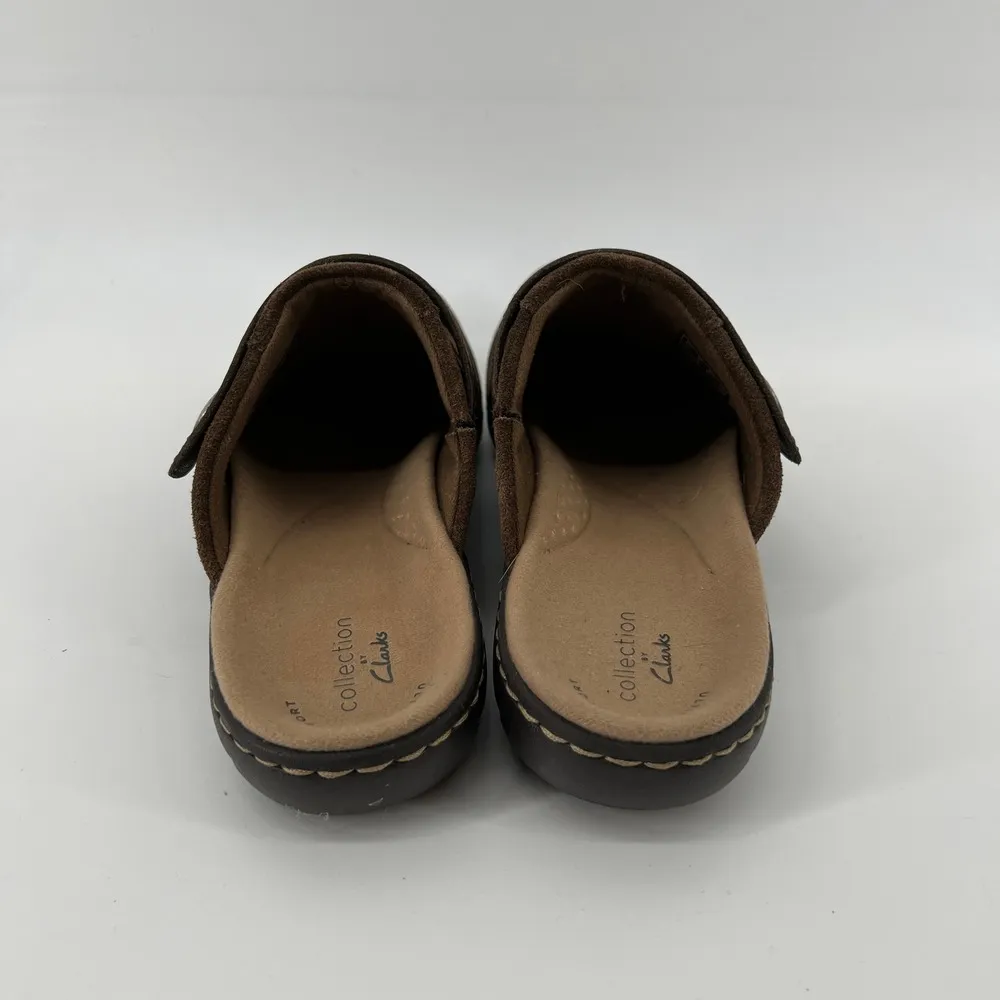 Clarks Women 7 Laurieann Strap Clog Taupe Brown Suede Slip On Casual Lightweight - Image 4