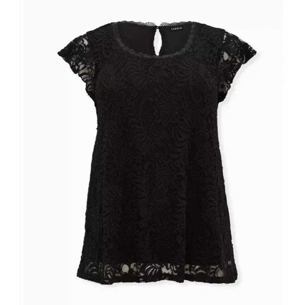 TORRID BLACK LACE CAP SLEEVE‎ FRONT BLOUSE TOP SIZE 4 (4X) Holiday Party New NWT - Image 2