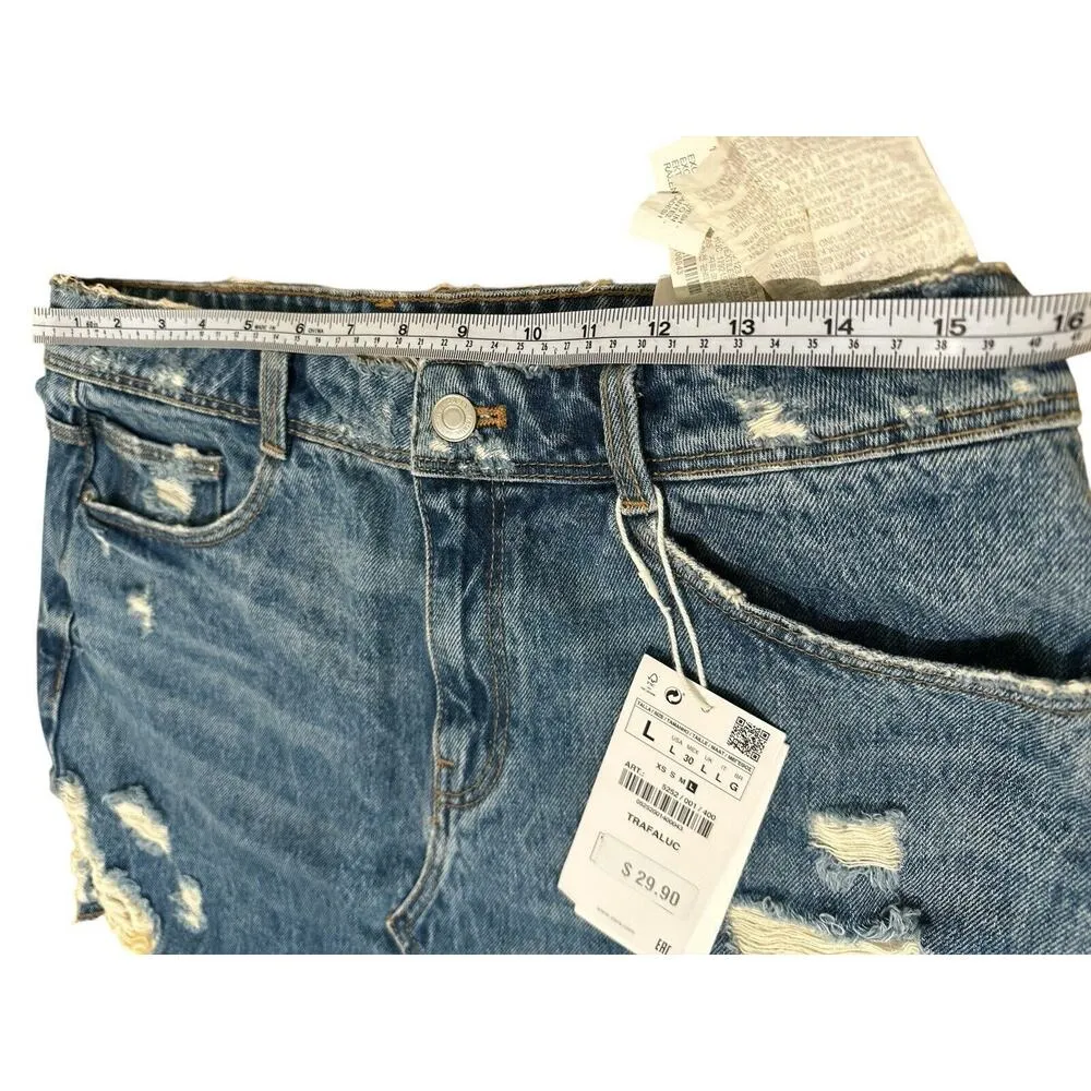 Zara Denim Skirt Womens Size L A-line Button Front Patch Pockets - Image 7