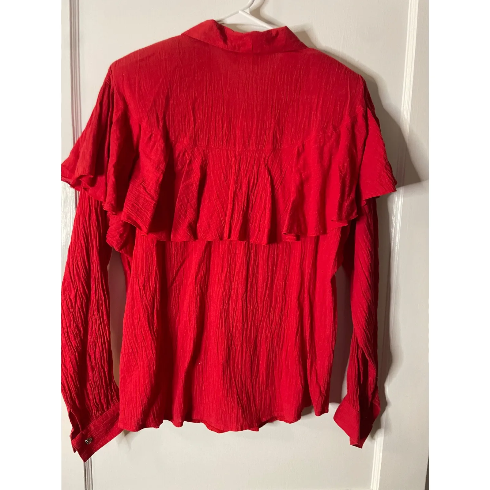 Lilia Smith Exclusive Western Attitude Red Textured Ruffle Button Up Shirt Top Size undefined - Image 4