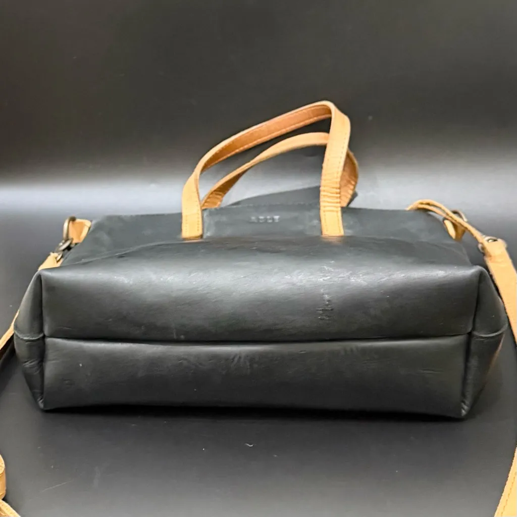 ABLE Abera Commuter Small Tote Matte Black/Cognac Leather Crossbody Tote Bag Black - Image 4