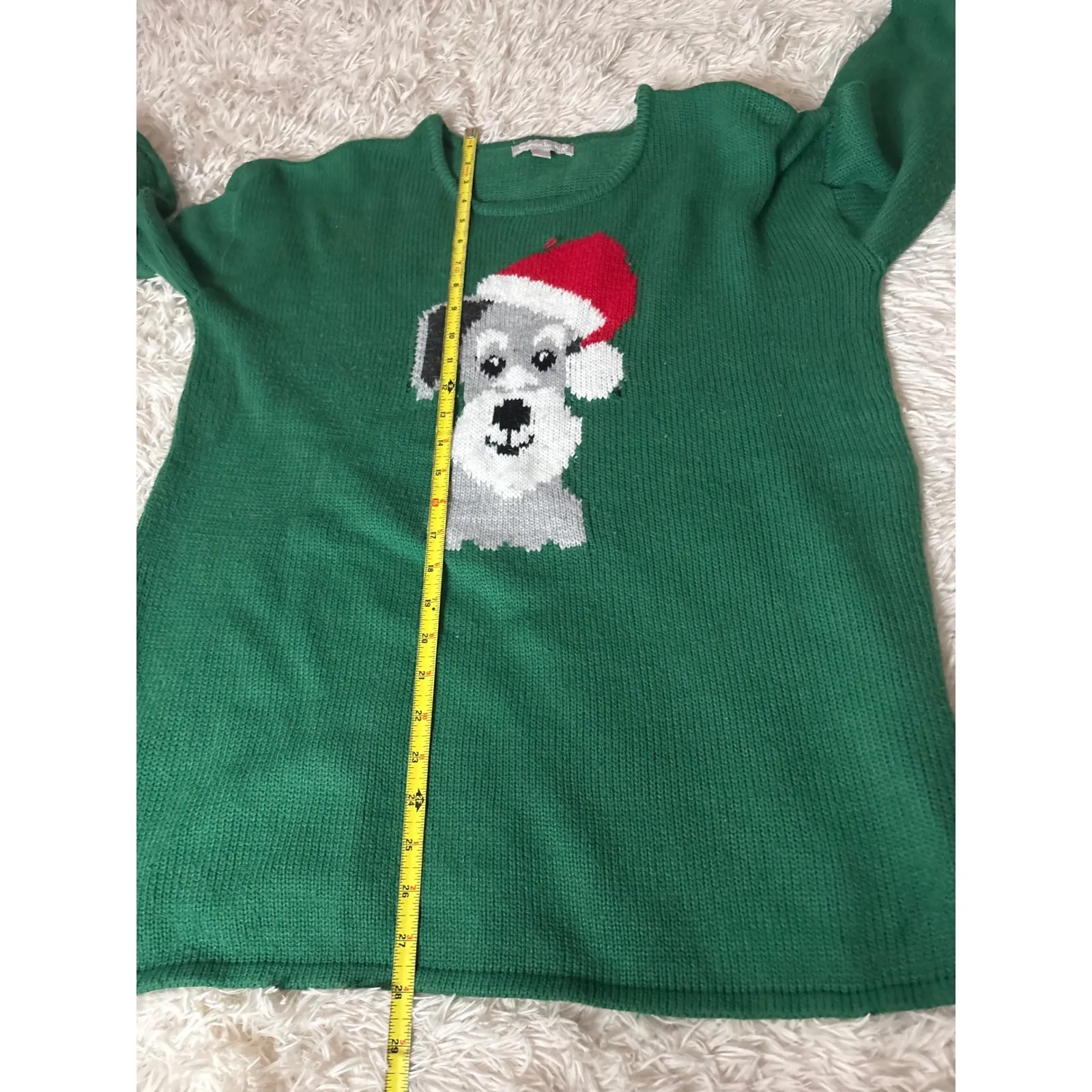 Woman Within Green Schnauzer Dog Santa Hat Christmas Sweater Size 14/16 - Image 6