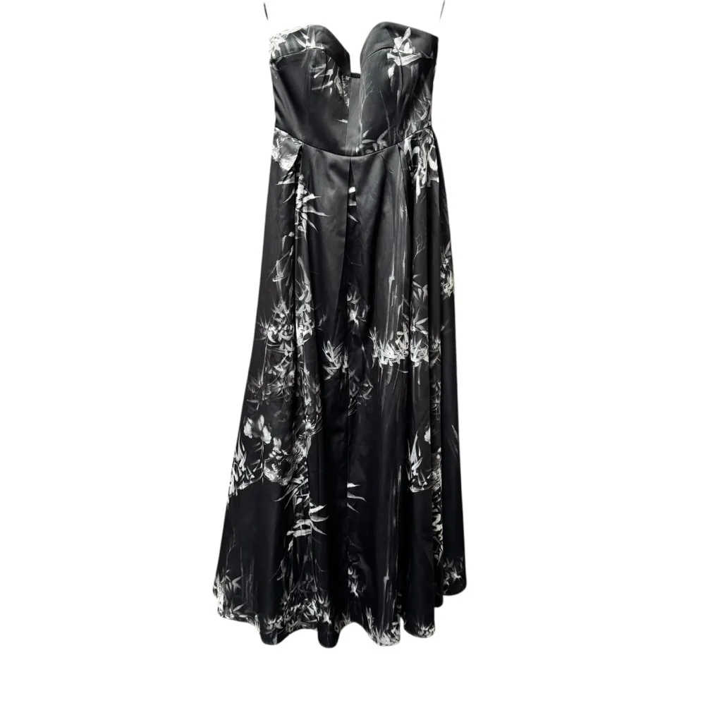 Sau Lee Olivia Strapless Long Maxi Gown Dress Floral Black Gray White 8 - Image 2