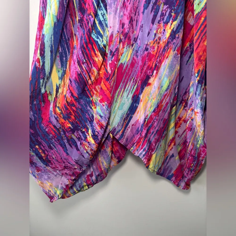 Charlie Jade Women's Multicolor 100% Silk‎ Belted Faux Wrap Dress Size XS - Image 5