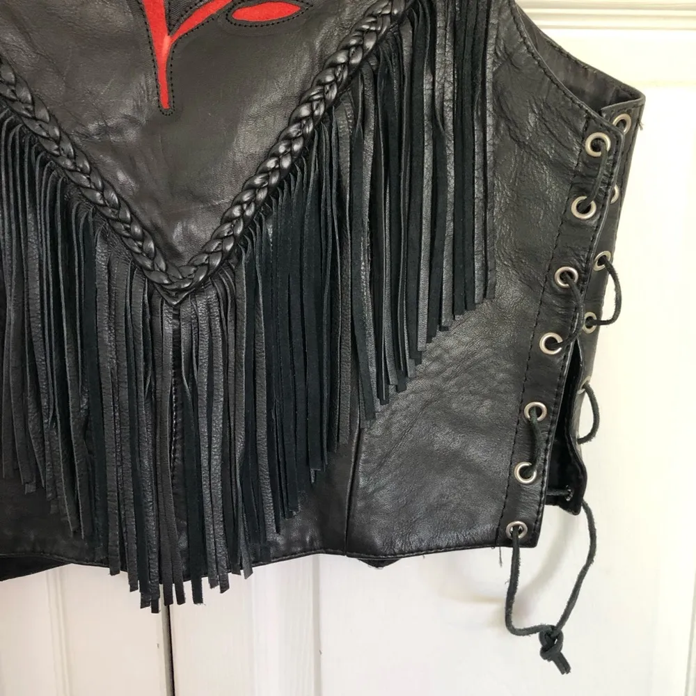 Vintage Black UNIK Leather Rose Motorcycle Jacket Vest Size M Size M - Image 9