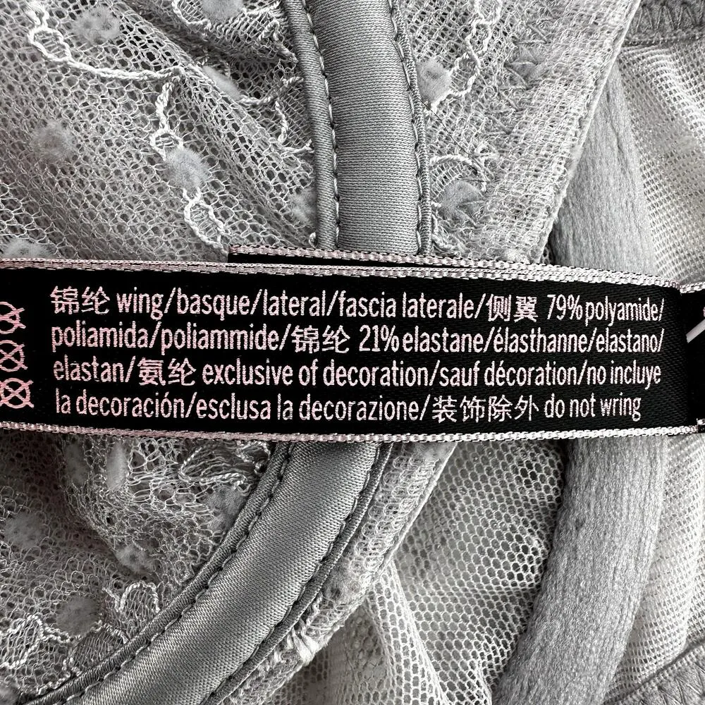 Victoria's Secret Unlined Balconette Bra Dream Angels Lace Underwire Silver 32B - Image 4