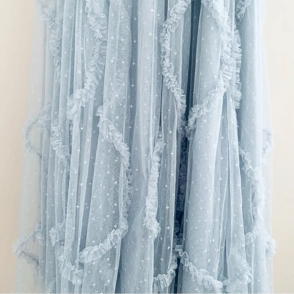 Ivy City Co Lilac/Gray Floral Beaded Ruffled Swiss Dot Maxi Tulle Dress. Purple Size 1X - Image 5