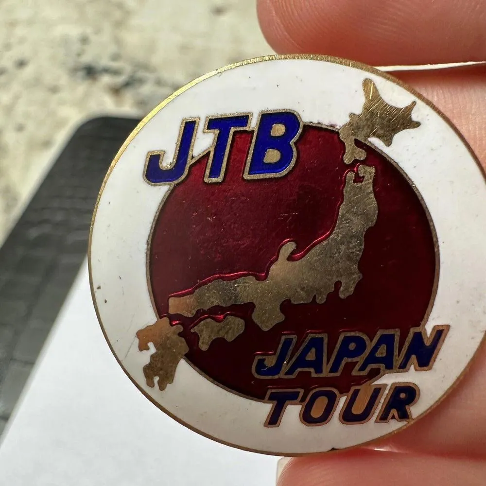 Vintage JTB Japan Travel Bureau Tour Souvenir Map Outline Enamel Pin Red - Image 7