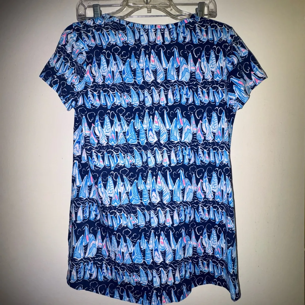 NWT Lilly Pulitzer S Etta V-Neck Top Blue Ibiza Now you Sea Me Preppy T-shirt - Image 2