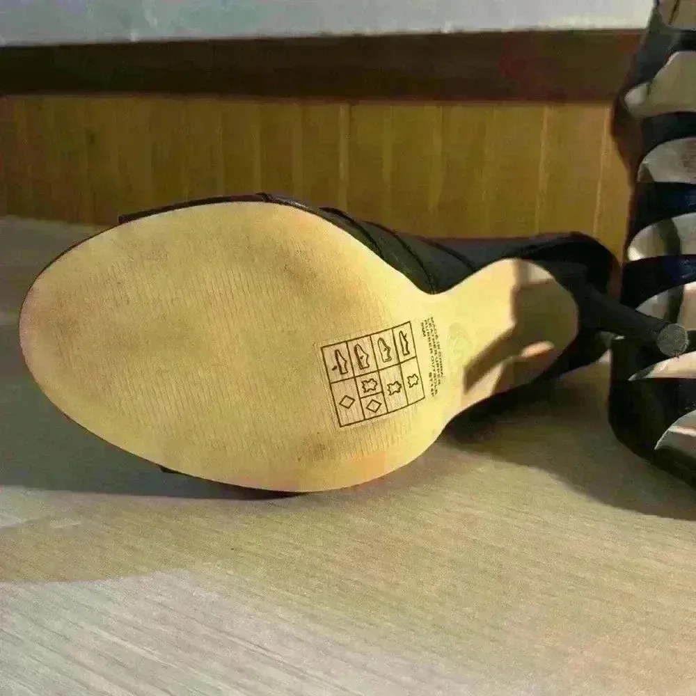 Michael - Michael Kors Maris Open Toe Black Leather Heeled Sandals - Image 5