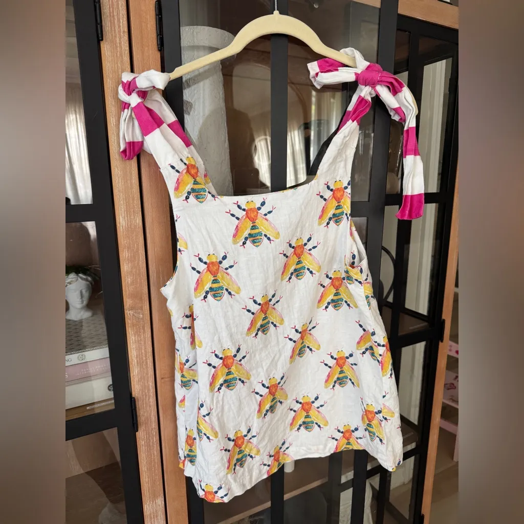 Brooke Wright linen buzzy insects top tank shoulder tie straps adjustable blouse Yellow Size XS - Image 3