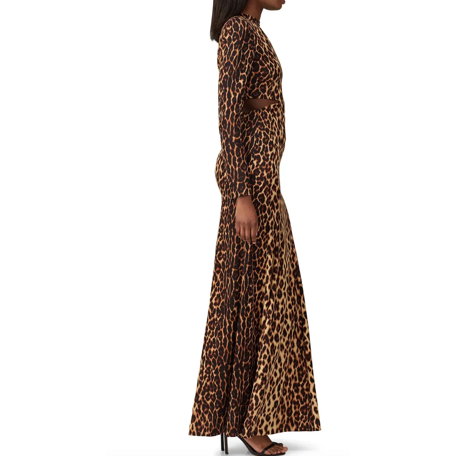 A.L.C. Brown Leopard Long Sleeve Gown Size 4 Silk Maxi Dress Cutout Waist $900 - Image 2