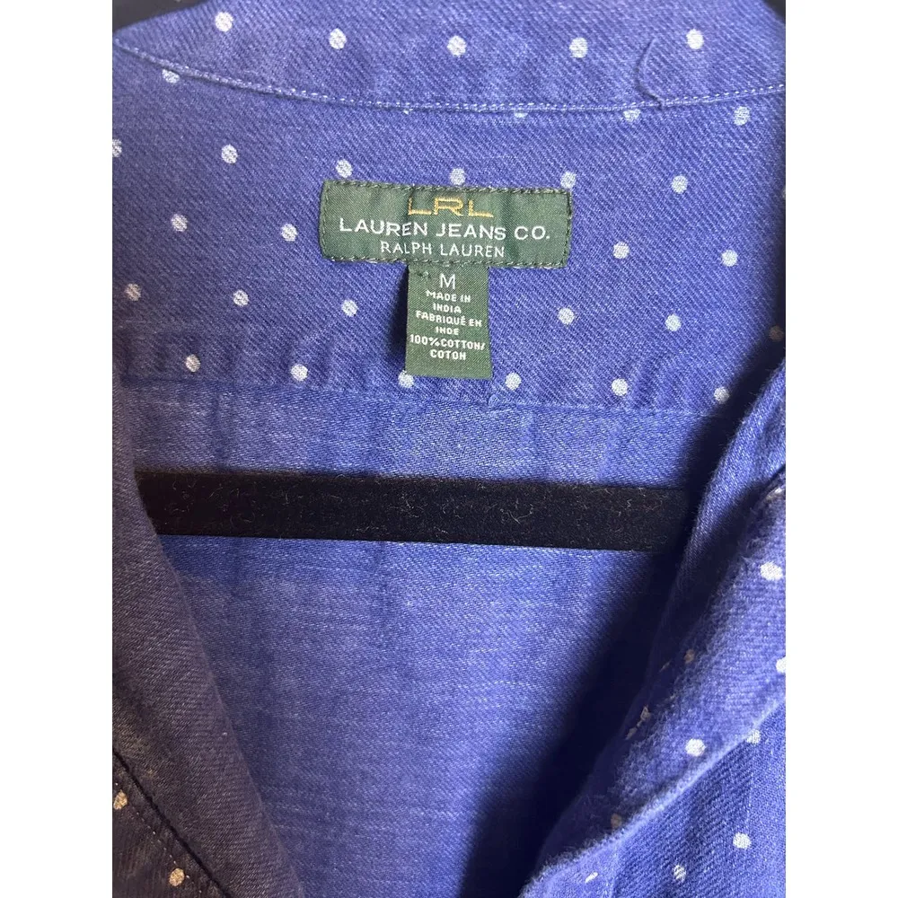 Lauren Jeans Co. Size Medium Denim Chambray V Neck Tunic Polkadot Classic - Image 5