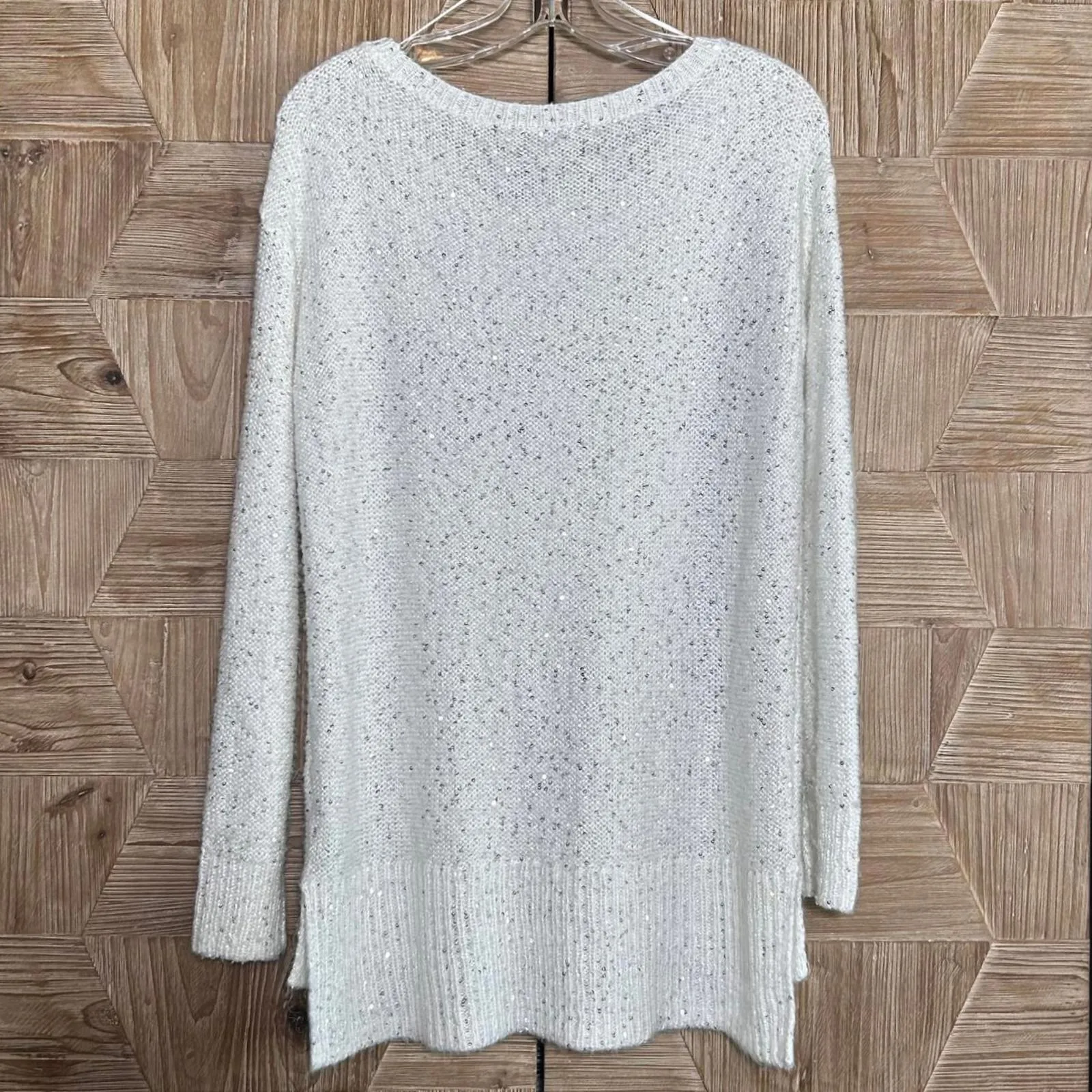 NYDJ Womens White Sequin Knit Sweater Size XS Metallic Sequin - Image 4