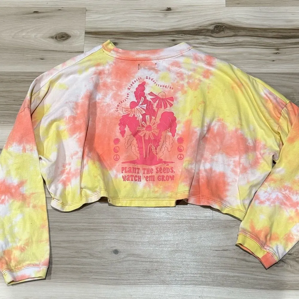 A.Lab Tie Dye Plant Cropped Long Sleeve Tee Shirt Women’s Small Yellow - Image 4