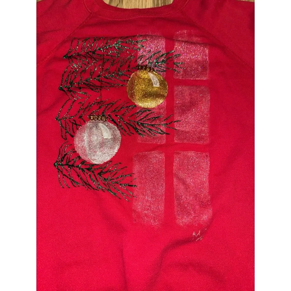 Vintage Hanes XL Red Puffy Paint  Christmas Crewneck Sweatshirt Ugly‎ Ornaments - Image 2