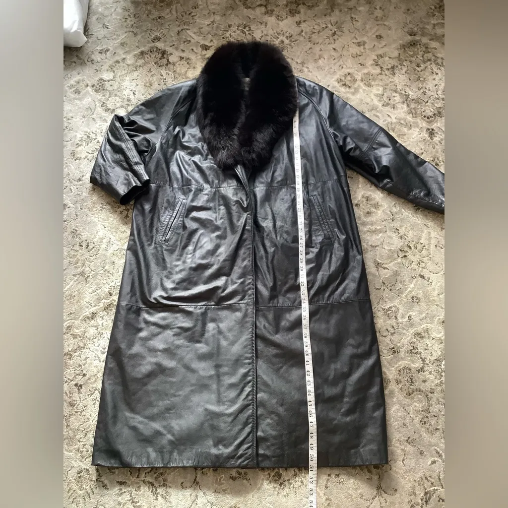 GENUINE leather with REAL FOX fur coat 🔥 Black Size XL - Image 9
