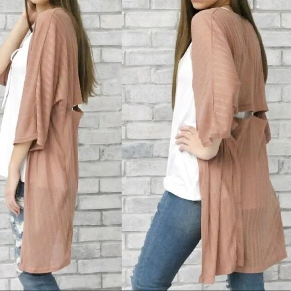 Lightweight Knit Open Cardigan‎ Pink - Image 10