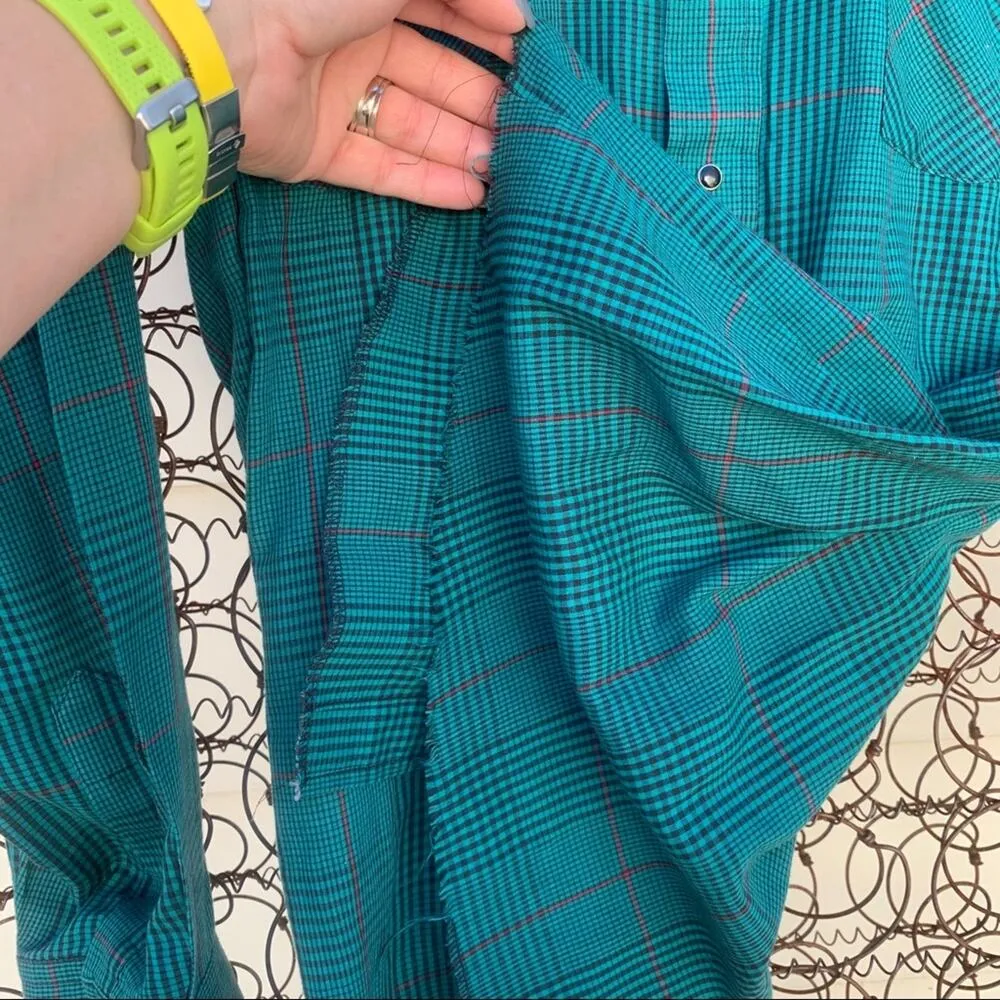 Vintage Panhandle Slim green blue plaid pearl snap western shirt Size L - Image 3