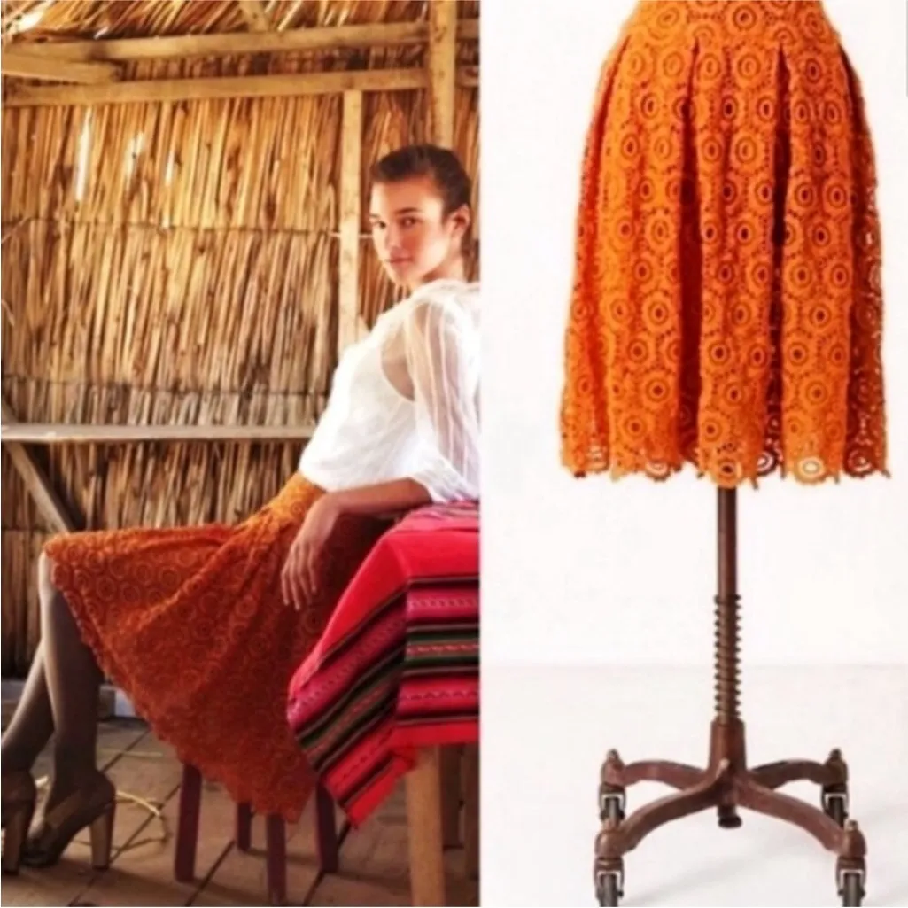NEW Anthropologie Moulinette Soeurs Tuberosa Orange Lace Skirt 8 MSRP $188 - Image 2
