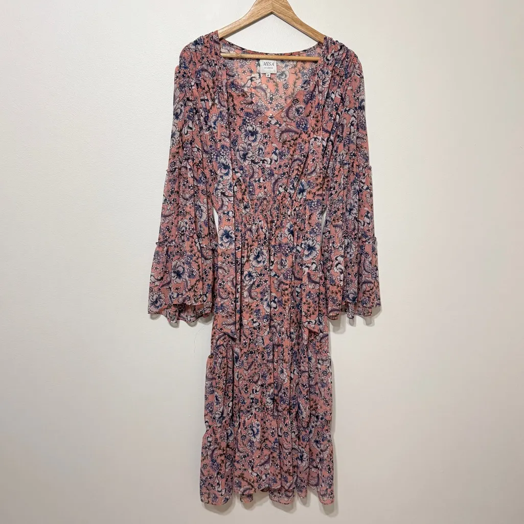 MISA LOS ANGELES Celeste Dress Floral Petals Of Lille Size Medium Flowy Midi - Image 3