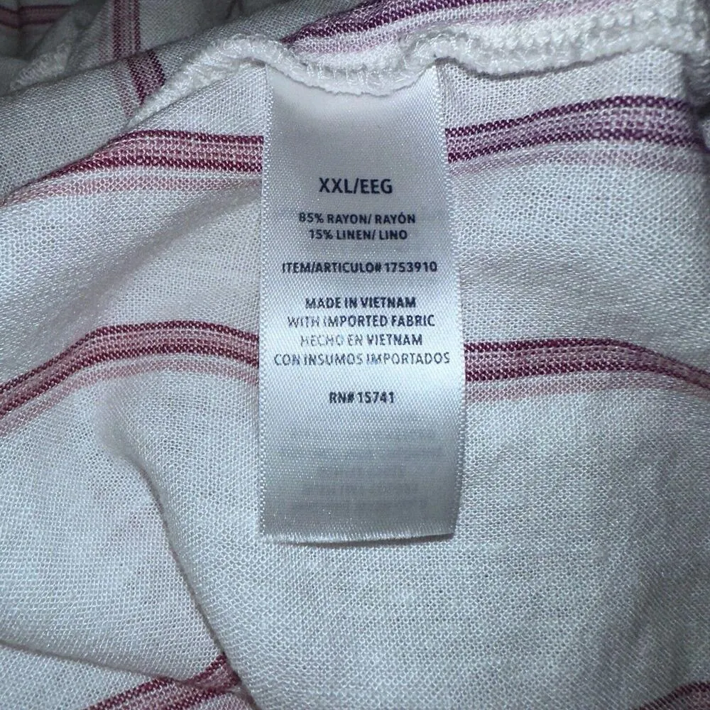 Splendid Linen Blend Blouse Women’s XXL White w/Red Strips Vneck Long Sleeve Top - Image 6