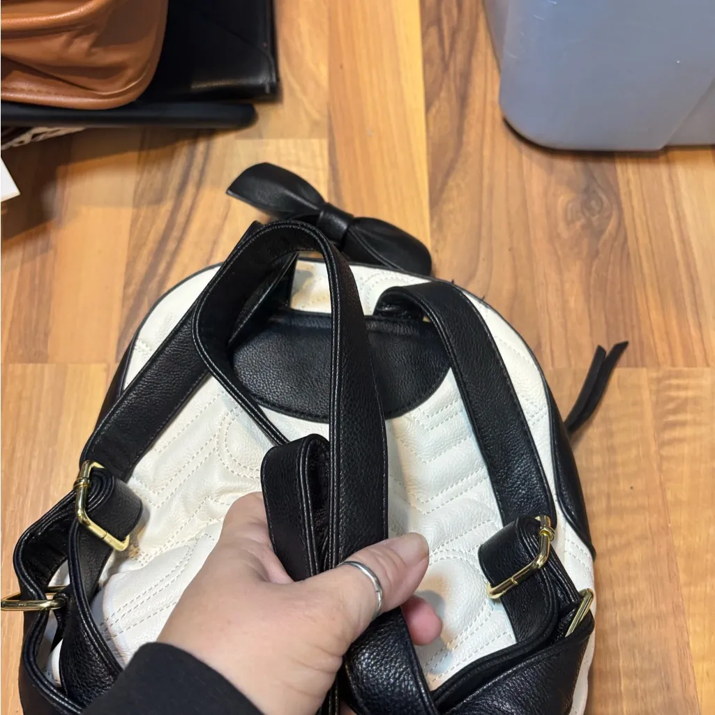 Betsey Johnson White and Black Quilted Mini Backpack with Pearl Accents w flaw - Image 2