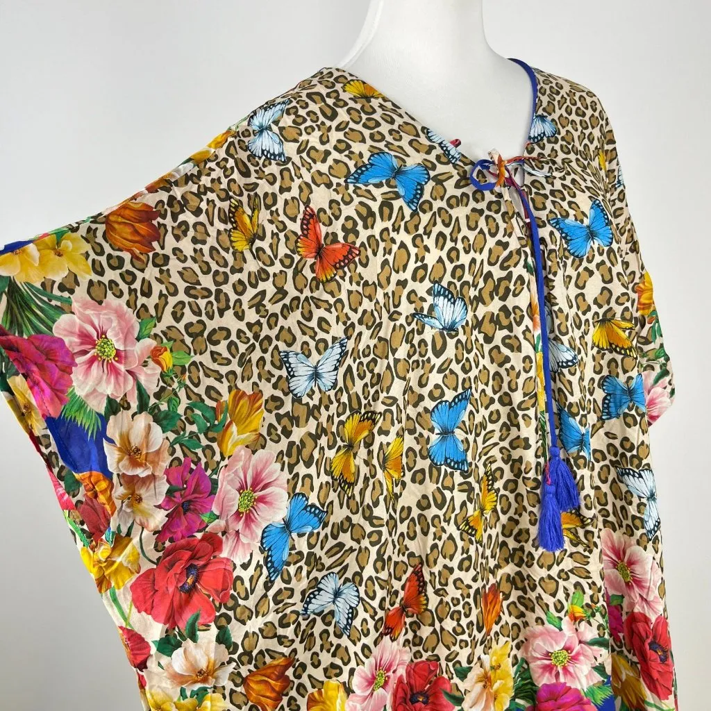 NWOT Johnny Was Bella Lace-Up Leopard Floral Kaftan Maxi Dress Multicolor S/M - Image 11