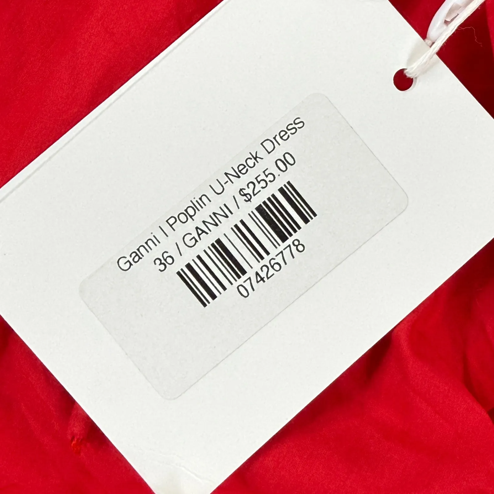 GANNI Poplin U Neck Dress Red Organic Cotton Size 36 US 4 Style F9006 - Image 5