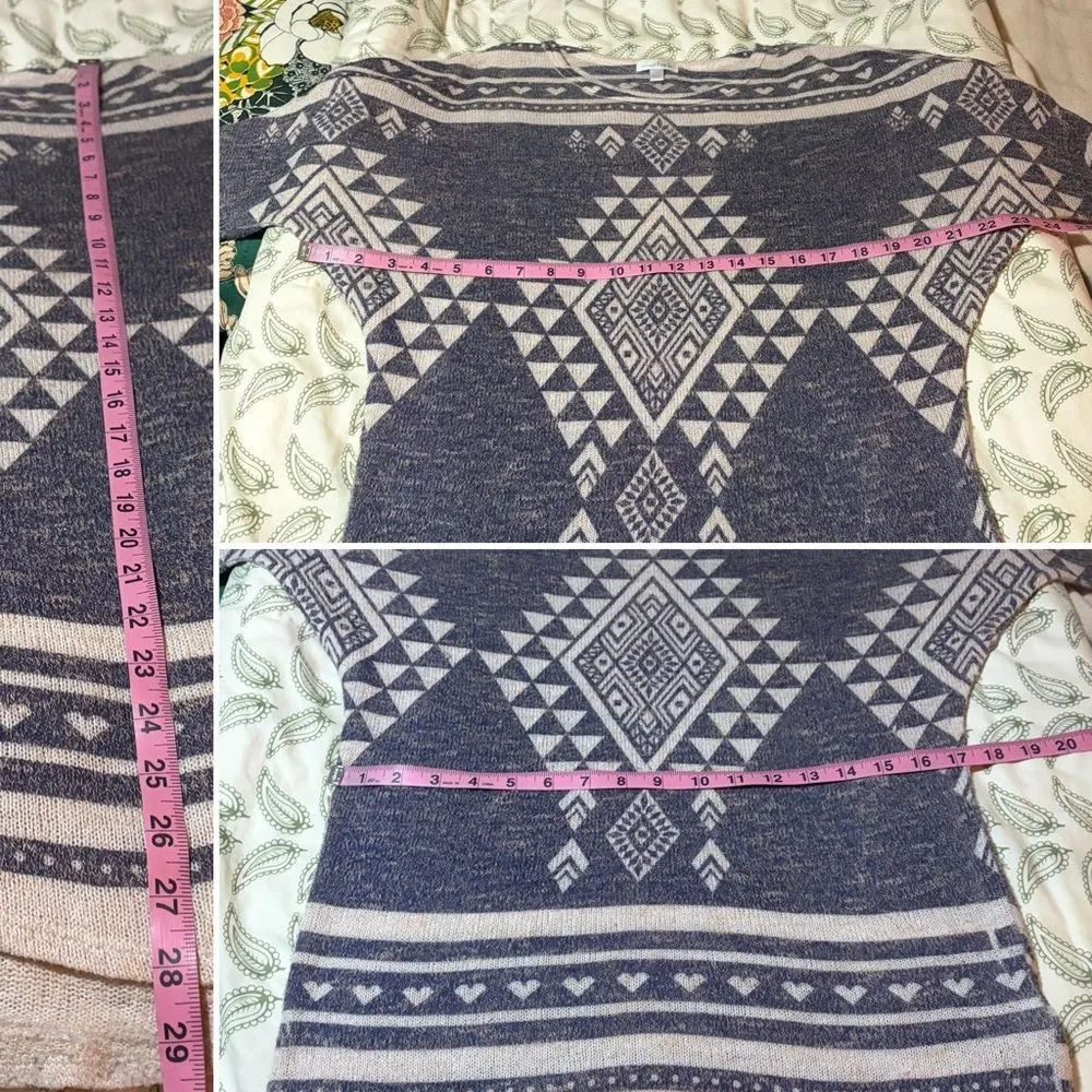 Charming Charlie Navy Blue Beige Dolman Sweater Knit Tunic Top Southwestern S - Image 7